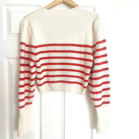 Cropped Zara Sweater Cream W Red Stripe & Flowers, NWOT, Large - Picture 4 of 6